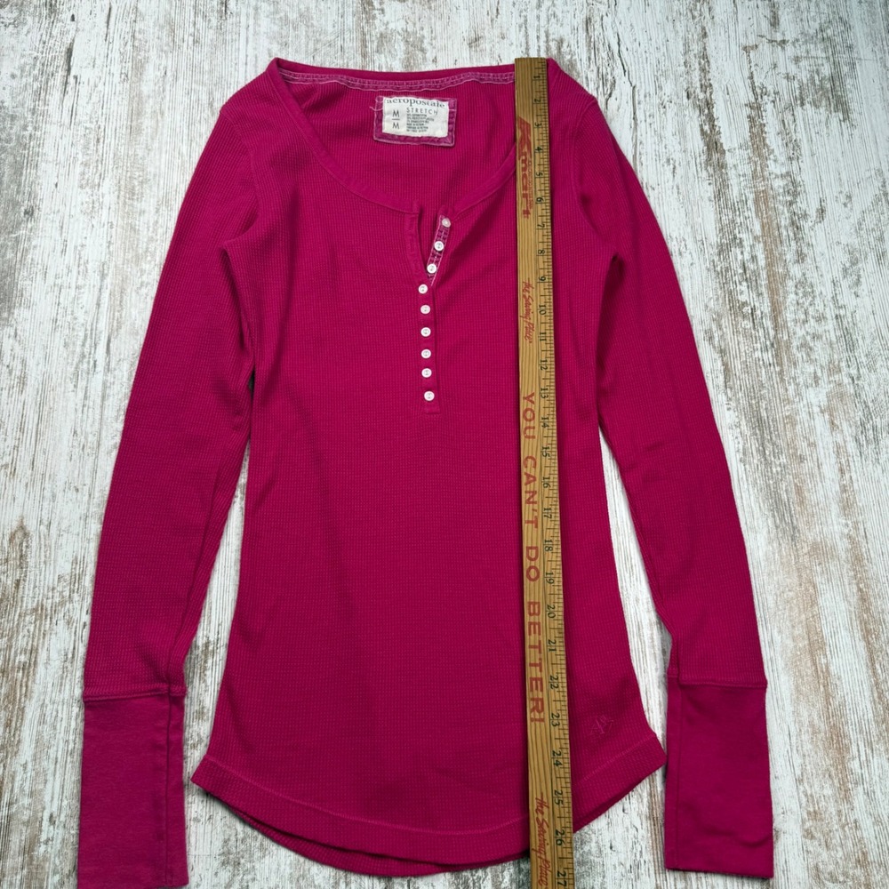 VTG Y2K Aeropostale Magenta Pink Waffle Knit Henley Long Sleeve Top M Coquette - Picture 5 of 8
